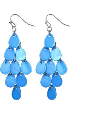 Womens Light Blue Rhombic Drop Statement Summer Beach Cluster Dangle Earring